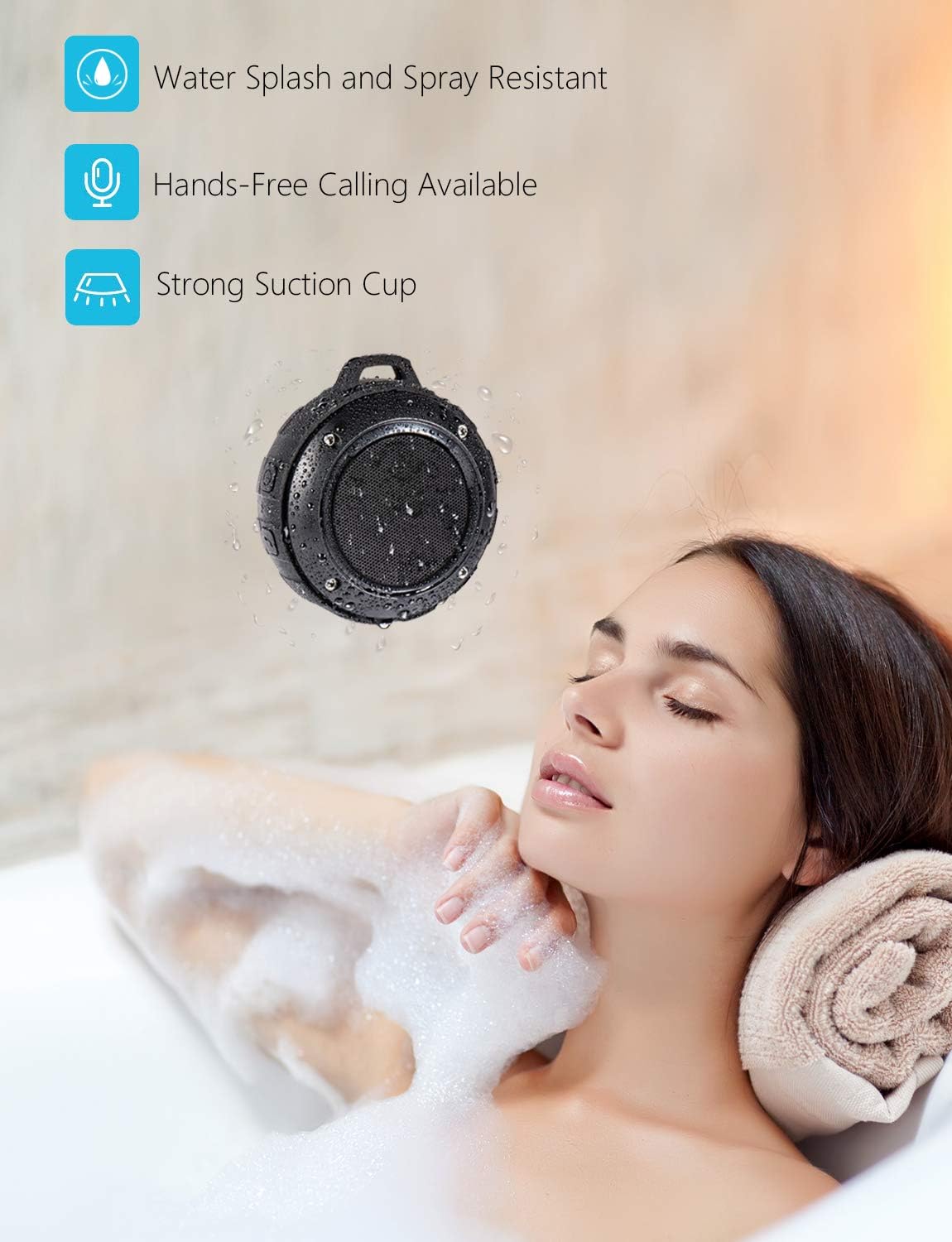 Kunodi Outdoor Waterproof Bluetooth Speaker, Wireless Portable Shower Travel Bike Speaker with Subwoofer, Enhanced Bass, Built in Mic for Bicycle Riding, Sports, Pool, Beach, Hiking (Black & Bracket)