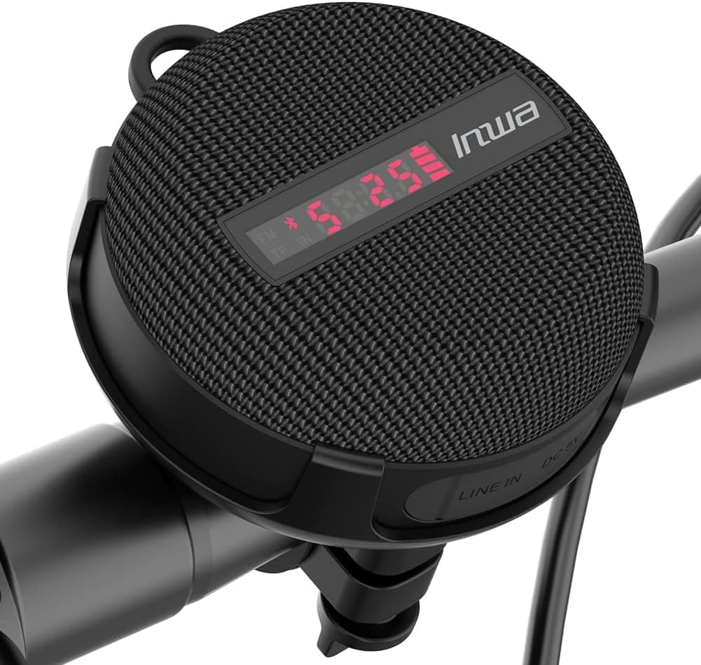 Inwa Bluetooth Bicycle Speakers with TF Card Mode, Waterproof Wireless Portable Traveling Bike Speaker, Built in Mic for Bicycle Riding, Showering, Hiking, Pool, Beach, Golfing(Black)