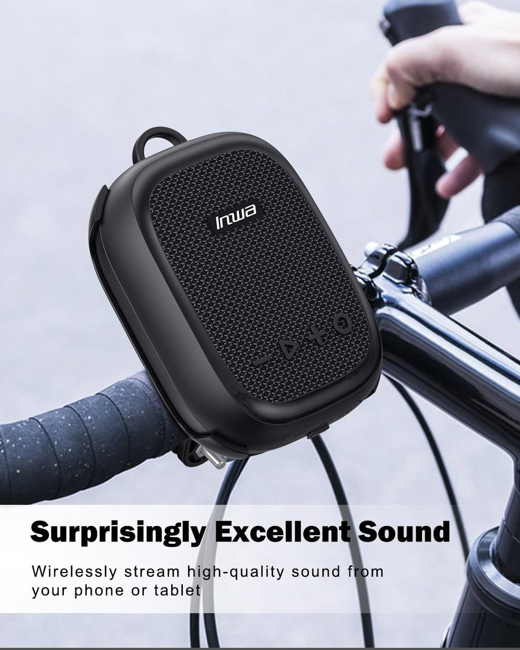 Inwa Portable Bluetooth Speaker for Bike, IP67 Waterproof Wireless Traveling Bicycle Speakers, TWS Mini Outdoor Speaker, Built in Mic for Bicycle Riding, Showering, Hiking, Pool, Beach, Golfing(Black)