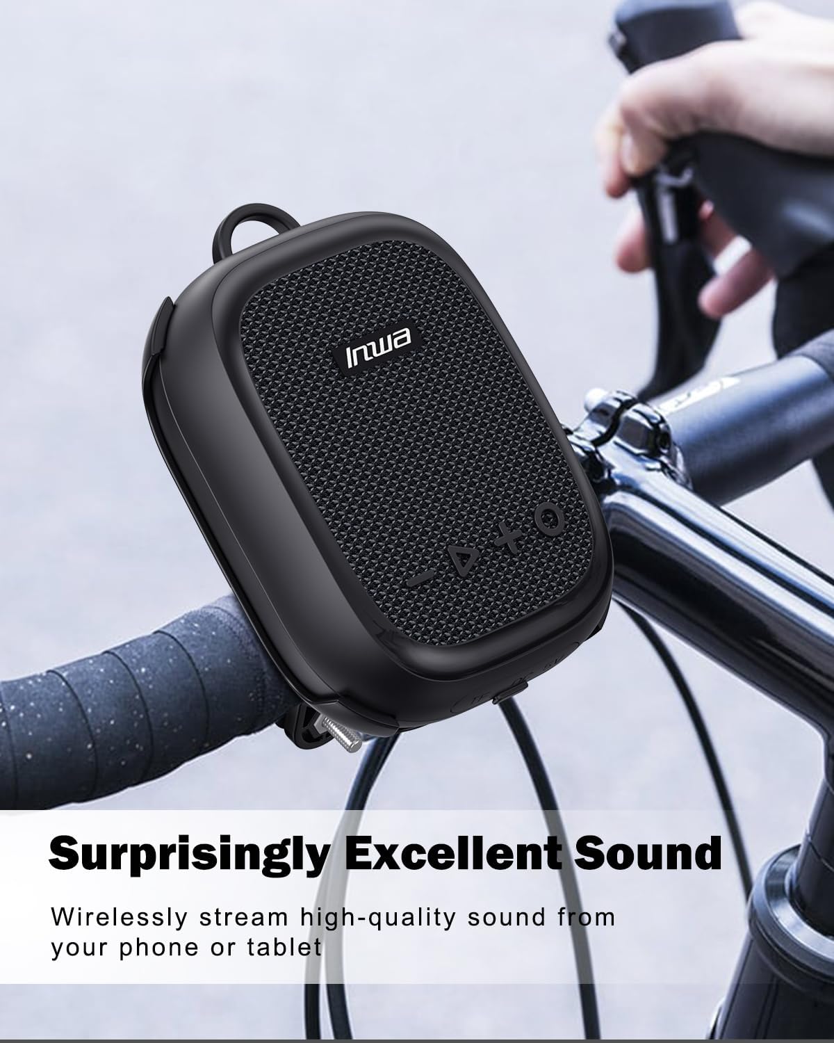 Inwa Portable Bluetooth Speaker for Bike, IP67 Waterproof Wireless Traveling Bicycle Speakers, TWS Mini Outdoor Speaker, Built in Mic for Bicycle Riding, Showering, Hiking, Pool, Beach, Golfing(Black)