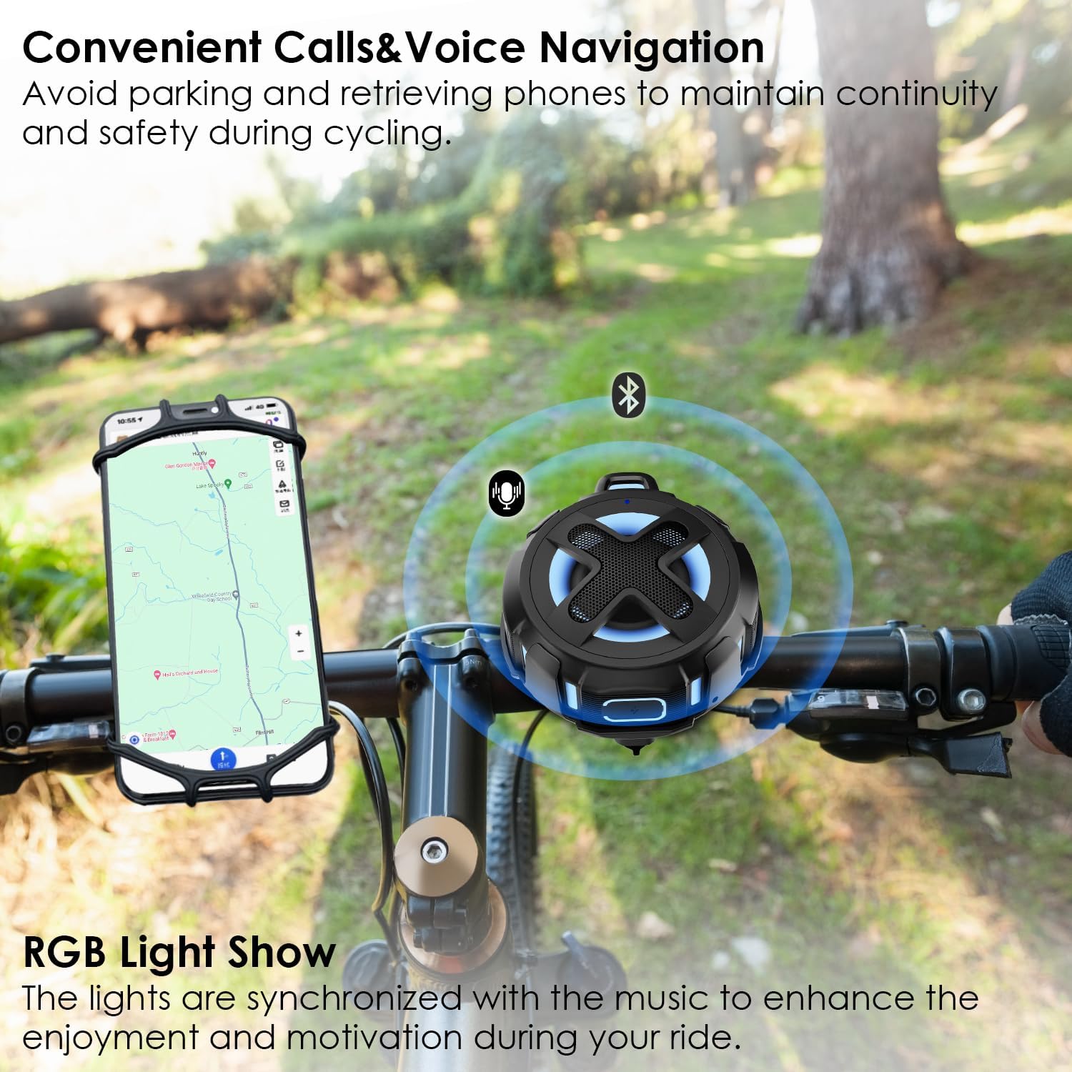Upgraded, Pro Bike Speaker, with Pro Handlebar Mount, Bluetooth V5.4, IPX7 Waterproof, Silicone Case, Broadcast Navigation,10W Bassup, 15-24H Playtime, Hook, Bicycle, Motorcycle, Bike Accessories