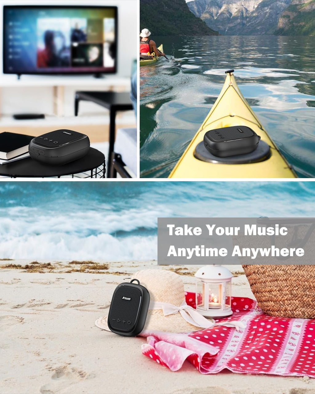 Inwa Portable Bluetooth Speaker for Bike, IP67 Waterproof Wireless Traveling Bicycle Speakers, TWS Mini Outdoor Speaker, Built in Mic for Bicycle Riding, Showering, Hiking, Pool, Beach, Golfing(Black)