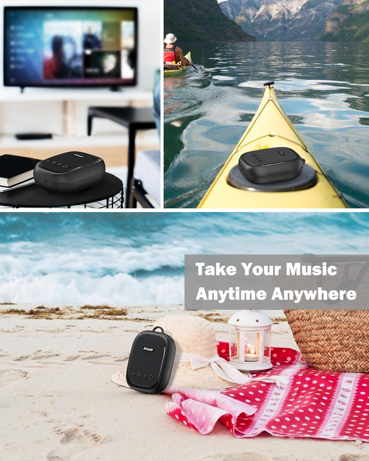 Inwa Portable Bluetooth Speaker for Bike, IP67 Waterproof Wireless Traveling Bicycle Speakers, TWS Mini Outdoor Speaker, Built in Mic for Bicycle Riding, Showering, Hiking, Pool, Beach, Golfing(Black)