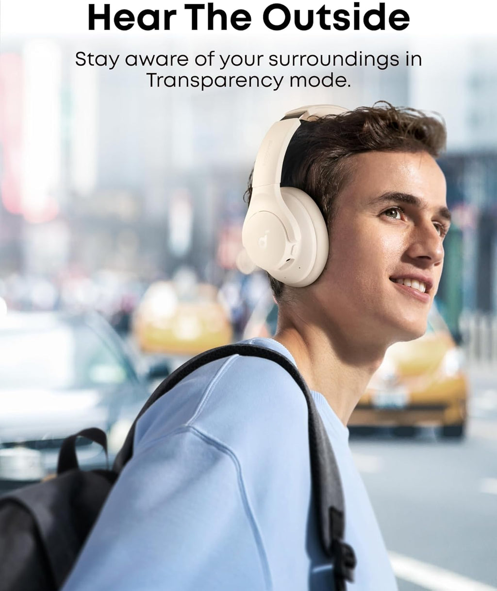 Soundcore by Anker Q20i Hybrid Active Noise Cancelling Headphones, Wireless Over-Ear Bluetooth, 40H Long ANC Playtime, Hi-Res Audio, Big Bass, Customize via an App, Transparency Mode (White)