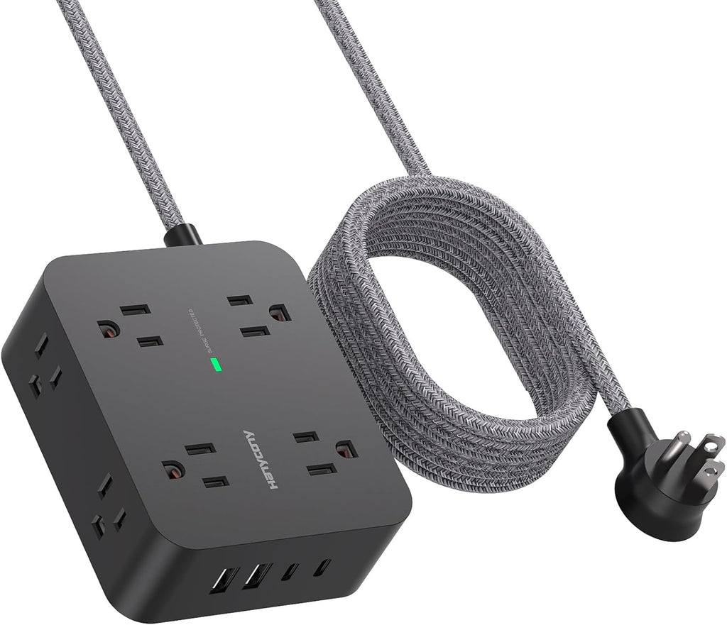 Surge Protector Power Strip - HANYCONY 8 Outlets 4 USB (2 USB C) Charging Ports, Multi Plug Outlet Extender, 5Ft Braided Extension Cord, Flat Plug Wall Mount Desk Charging Station for Home Office ETL
