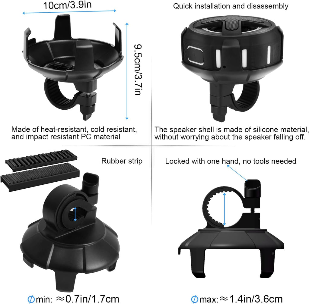 Upgraded, Pro Bike Speaker, with Pro Handlebar Mount, Bluetooth V5.4, IPX7 Waterproof, Silicone Case, Broadcast Navigation,10W Bassup, 15-24H Playtime, Hook, Bicycle, Motorcycle, Bike Accessories