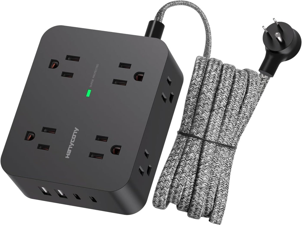 Surge Protector Power Strip - HANYCONY 8 Outlets 4 USB (2 USB C) Charging Ports, Multi Plug Outlet Extender, 5Ft Braided Extension Cord, Flat Plug Wall Mount Desk Charging Station for Home Office ETL