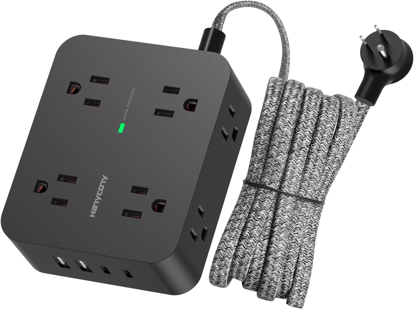 Surge Protector Power Strip - HANYCONY 8 Outlets 4 USB (2 USB C) Charging Ports, Multi Plug Outlet Extender, 5Ft Braided Extension Cord, Flat Plug Wall Mount Desk Charging Station for Home Office ETL