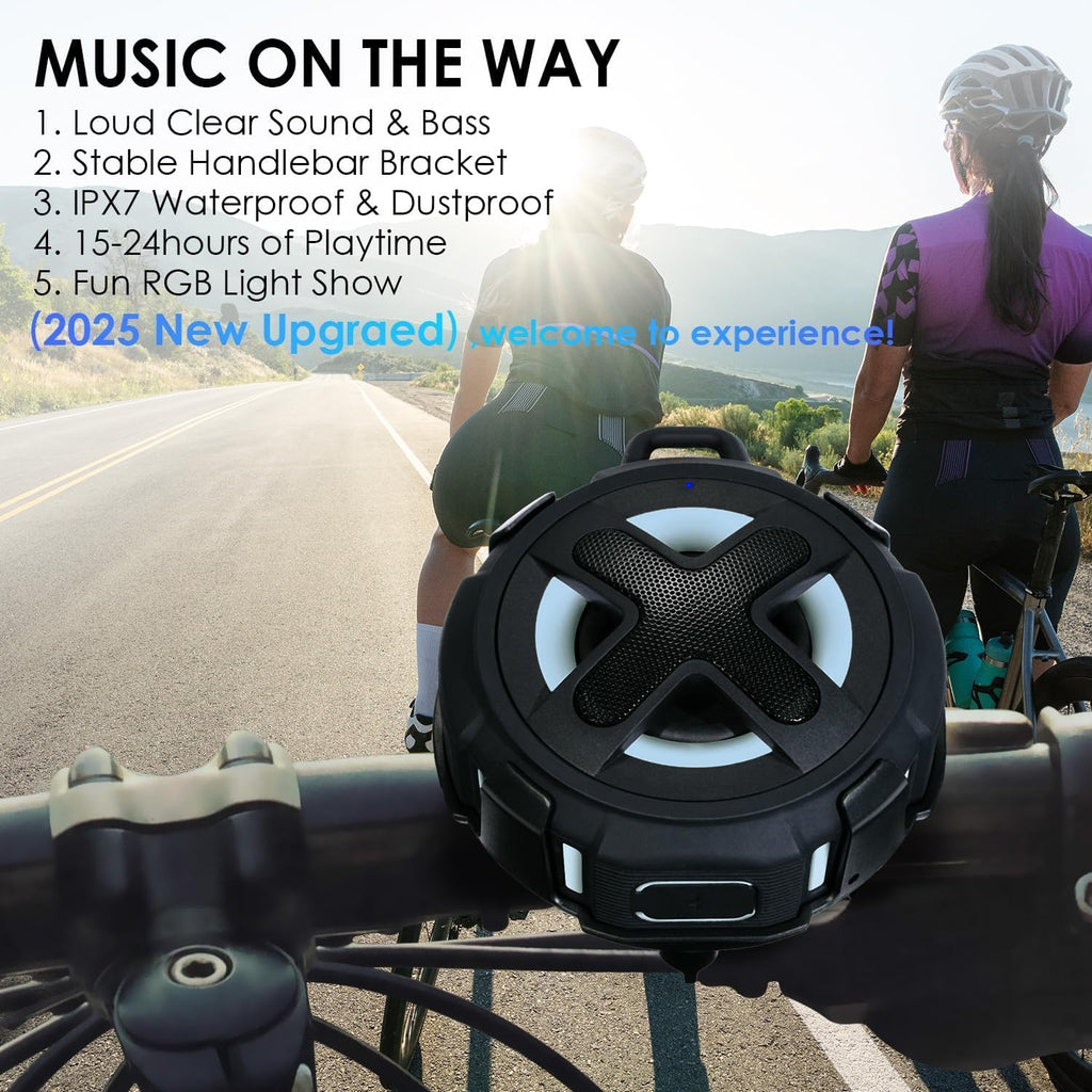 Upgraded, Pro Bike Speaker, with Pro Handlebar Mount, Bluetooth V5.4, IPX7 Waterproof, Silicone Case, Broadcast Navigation,10W Bassup, 15-24H Playtime, Hook, Bicycle, Motorcycle, Bike Accessories